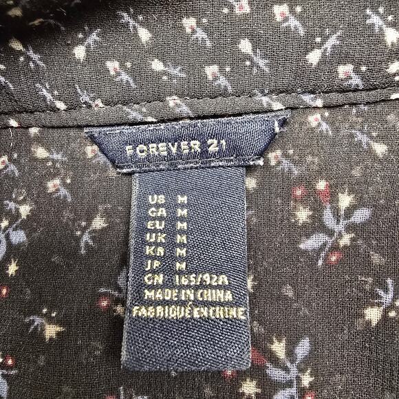 Women's Forever 21 Black Floral Sheer Button Up Open/Crop Back - Size Medium - Picture 7 of 7